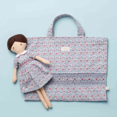 画像1: ディッツィー・ブルーフローラルプリント・ハンドスモッキングバッグ