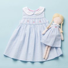 画像2: 【ドール用】チェリー刺繍・ブルーシアサッカー・ドールドレス (2)