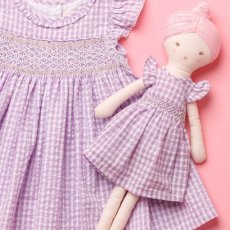 画像1: 【ドール用】ラベンダーギンガム・ハンドスモッキング・ドールドレス (1)