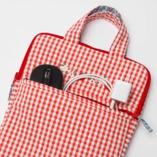 画像7: ストロベリー刺繍・レッドギンガム・ノートパソコンバッグ (7)