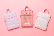 画像10: ストロベリー刺繍・レッドギンガム・ノートパソコンバッグ (10)