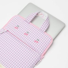 画像4: チェリー刺繍・ラベンダーギンガム・ノートパソコンバッグ (4)