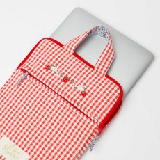 画像6: ストロベリー刺繍・レッドギンガム・ノートパソコンバッグ (6)