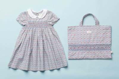 画像2: ディッツィー・ブルーフローラルプリント・ハンドスモッキングバッグ