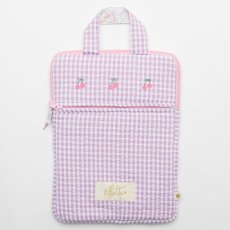 画像3: チェリー刺繍・ラベンダーギンガム・ノートパソコンバッグ (3)
