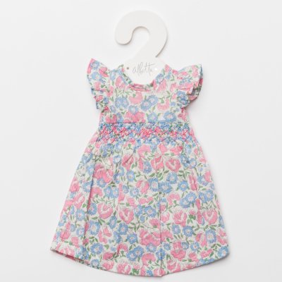 画像1: 【ドール用】ブルーベルフローラルプリント・ハンドスモッキング・ドールドレス