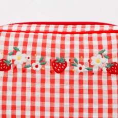 画像3: ストロベリー刺繍・レッドギンガム・クロスバッグ (3)