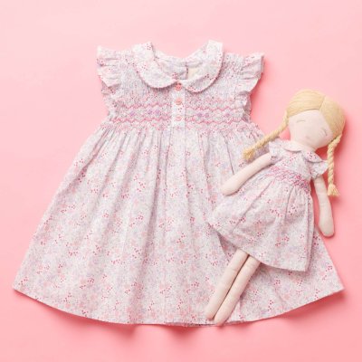 画像2: 【ドール用】ワイルドフラワープリント・ハンドスモッキング ドールドレス