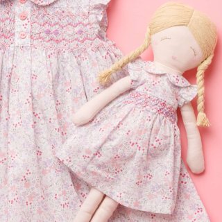 ドール用】ワイルドフラワープリント・ハンドスモッキング ドール