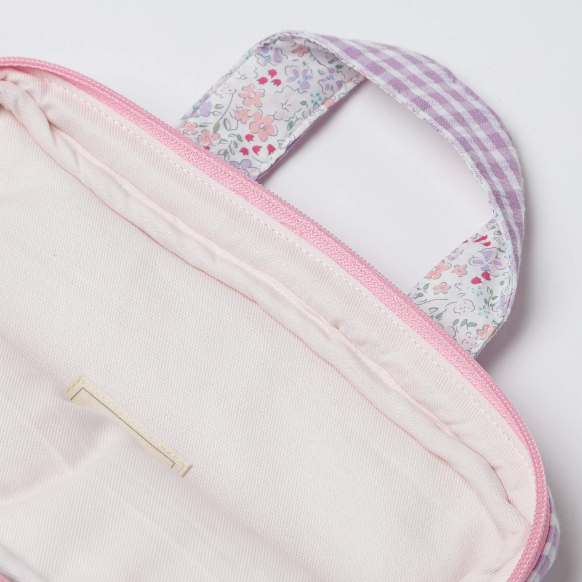 画像9: チェリー刺繍・ラベンダーギンガム・ノートパソコンバッグ (9)