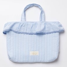 画像1: ブルーストライプ・フリルキルト・バッグ (1)