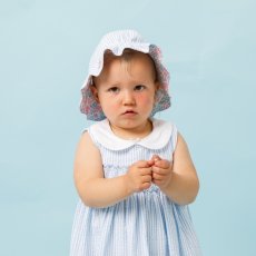 画像1: リバーシブル・チェリー刺繍・ブルーストライプ・ハット_Sサイズ (1)