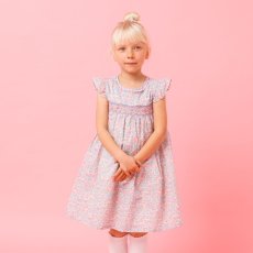 画像1: ブルーベルフローラルプリント・ハンドスモッキング・ワンピース_5〜6歳(108-114cm) (1)