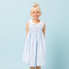 画像4: チェリー刺繍・ブルーシアサッカー・ハンドスモッキング・ワンピース_1〜2歳(85-92cm) (4)