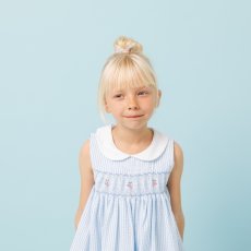 画像5: チェリー刺繍・ブルーシアサッカー・ハンドスモッキング・ワンピース_1〜2歳(85-92cm) (5)