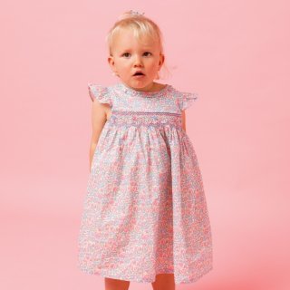 ブルーベルフローラルプリント・ハンドスモッキング・ワンピース_1〜2