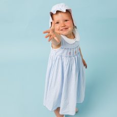 画像3: チェリー刺繍・ブルーシアサッカー・ハンドスモッキング・ワンピース_1〜2歳(85-92cm) (3)