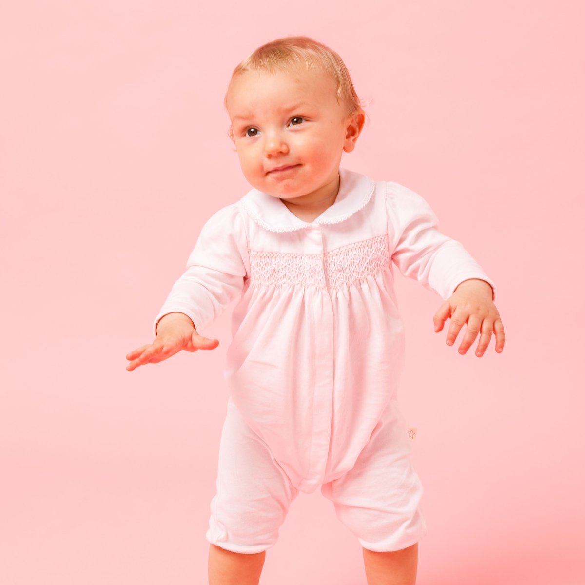 画像4: ハンドスモッキング・アムール・ピンクジャージー（女の子用）_70cm (4)