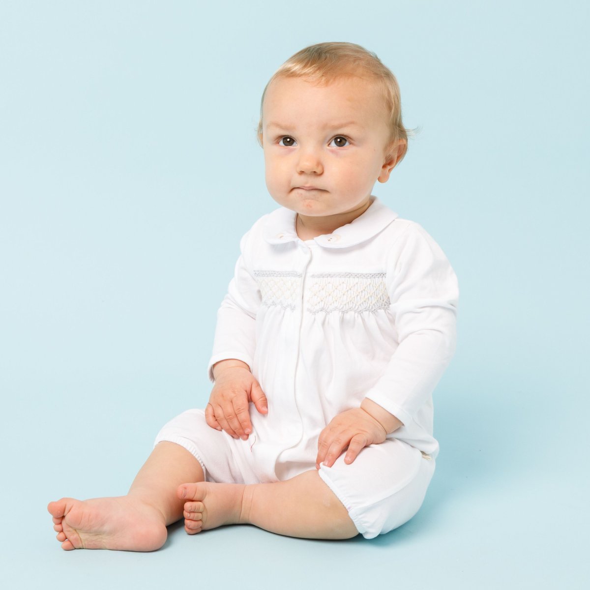 画像4: ハンドスモッキング・アムール・ホワイトジャージー（女の子用）_70cm (4)