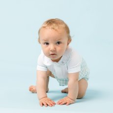 画像2: 気球刺繍・グリーンギンガム・ロンパース_70cm (2)