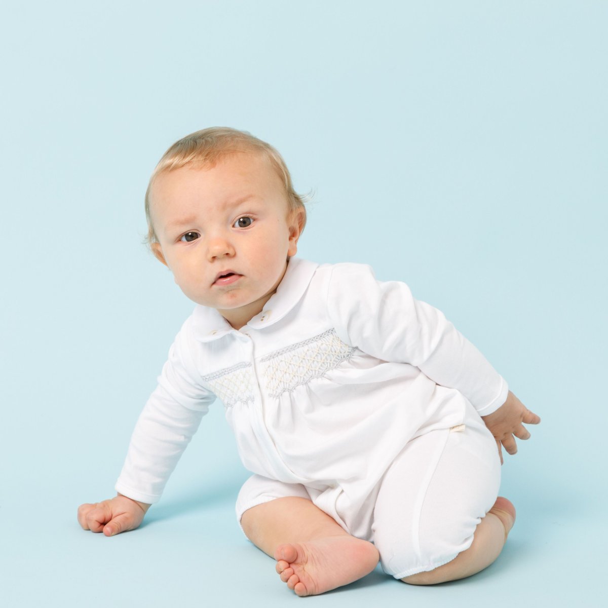 画像3: ハンドスモッキング・アムール・ホワイトジャージー（女の子用）_70cm (3)