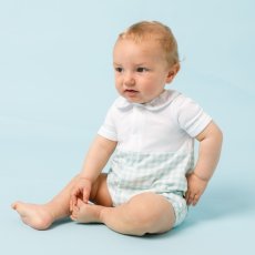 画像3: 気球刺繍・グリーンギンガム・ロンパース_70cm (3)