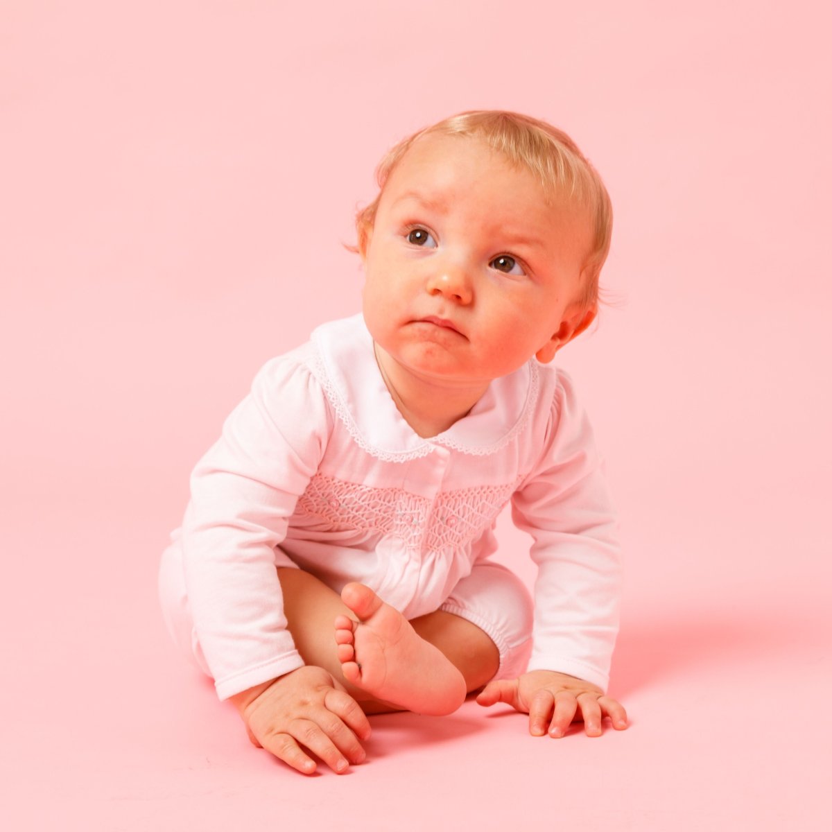 画像3: ハンドスモッキング・アムール・ピンクジャージー（女の子用）_70cm (3)