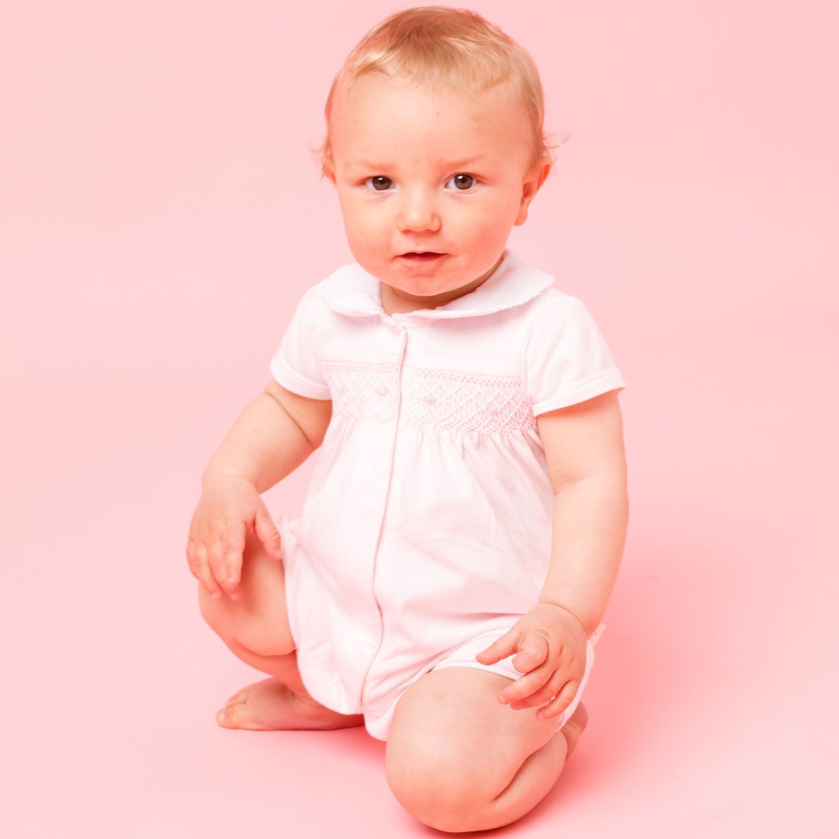 画像3: ハンドスモッキング・アムール・ピンクジャージー(男の子用)_80cm (3)