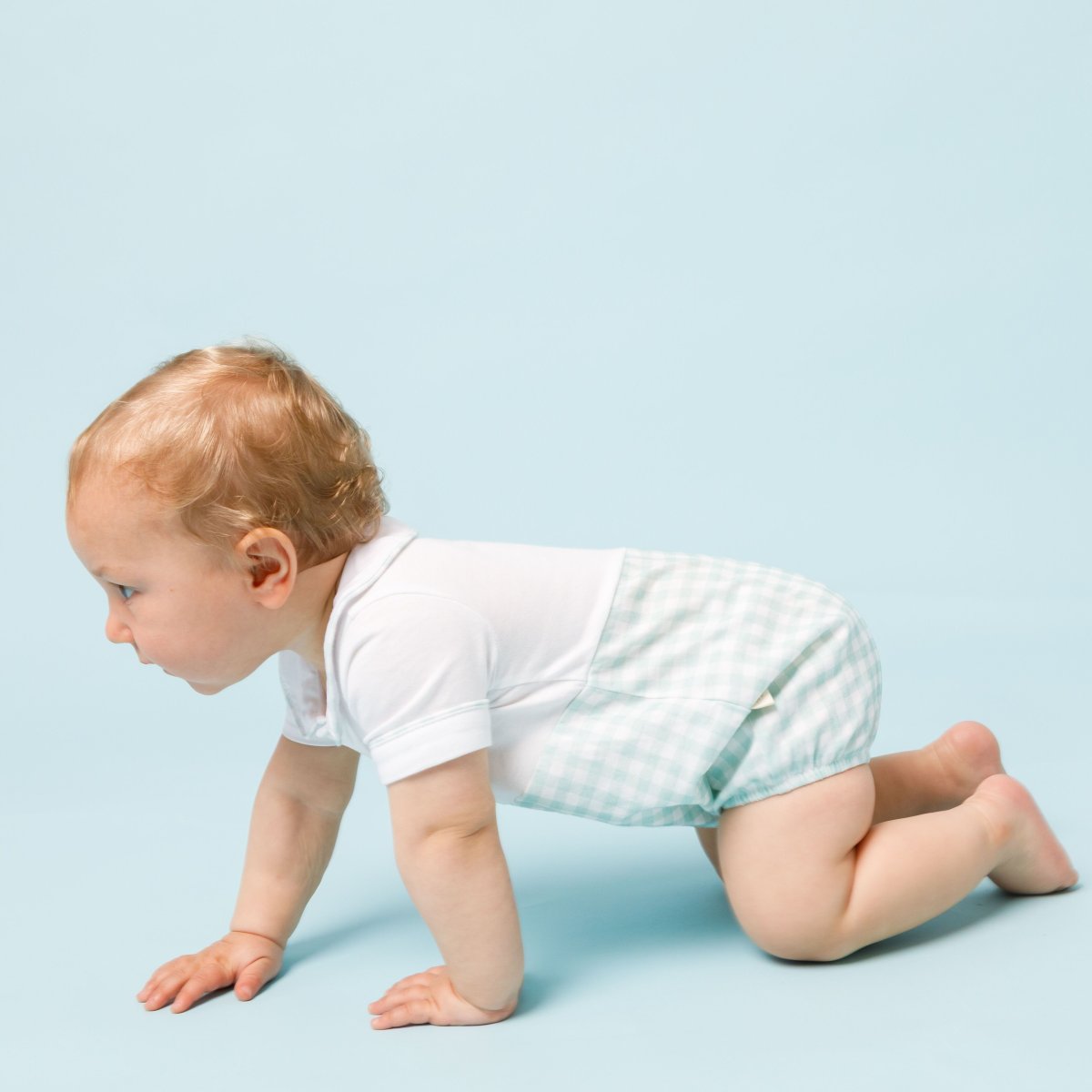 画像4: 気球刺繍・グリーンギンガム・ロンパース_70cm (4)