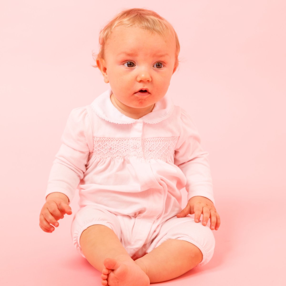 画像2: ハンドスモッキング・アムール・ピンクジャージー（女の子用）_70cm (2)