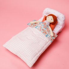 画像1: ピンクストライプ編み・ドール・ベッド (1)