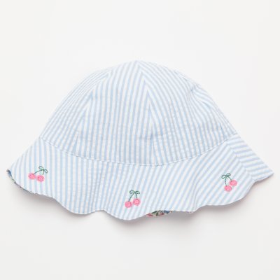 画像1: リバーシブル・チェリー刺繍・ブルーストライプ・ハット_Mサイズ