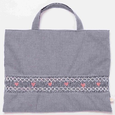 画像1: ネイビーギンガム・ハンドモック・バッグ