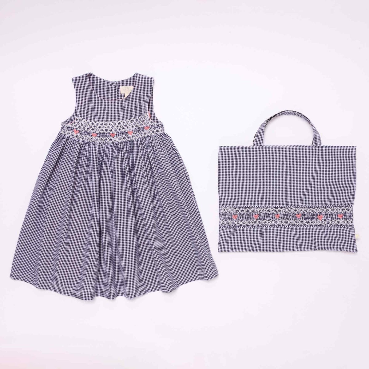 画像2: ネイビーギンガム・ハンドモック・バッグ (2)