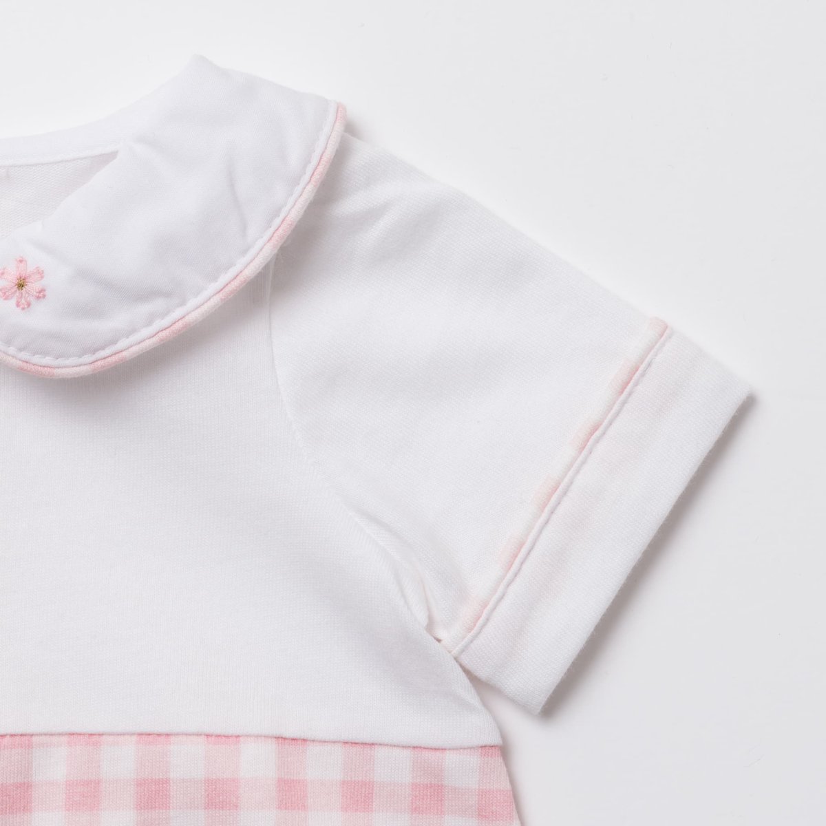 画像3: デイジー襟刺繍・ピンクギンガムロンパース_70cm (3)