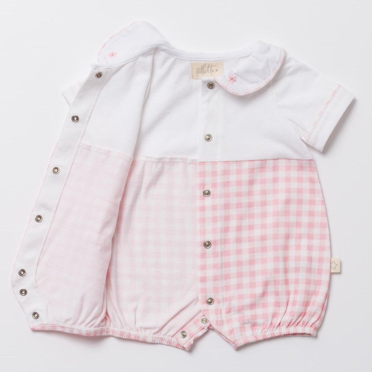 画像9: デイジー襟刺繍・ピンクギンガムロンパース_70cm (9)