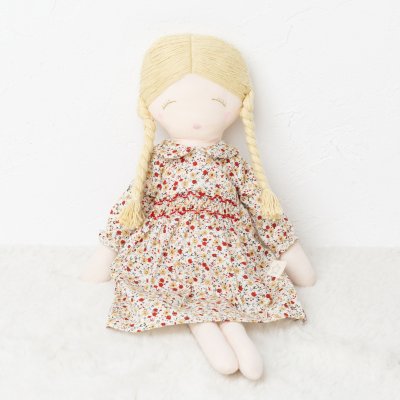 画像1: 【ドール用】ディッツィー・レッドフローラル・ハンドスモッキングドールドレス