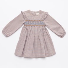 画像1: クリームブルー・チェック・ハンドスモッキングドレス_3〜4歳(98-103cm) (1)