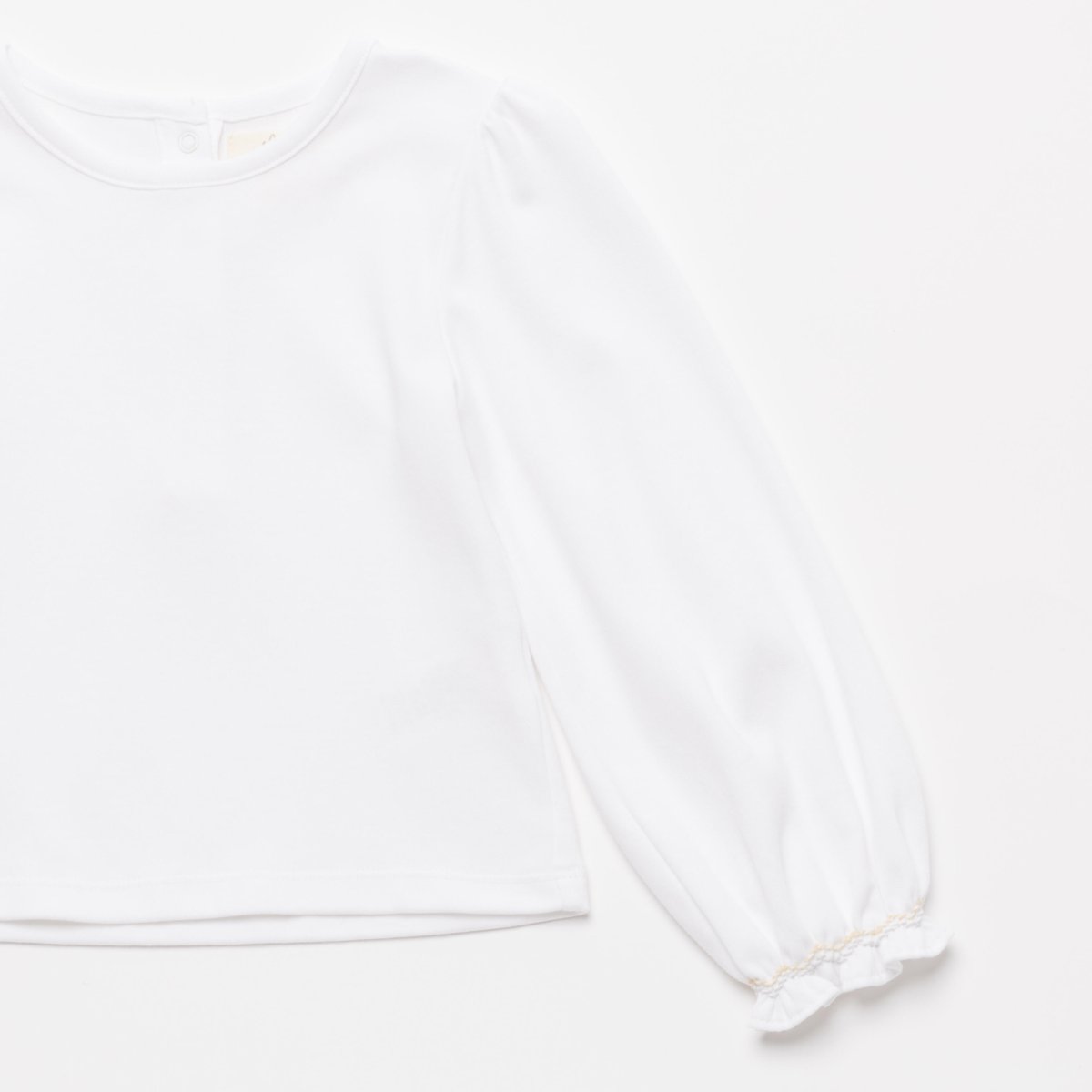 画像4: 袖口スモック刺繍・ホワイトジャージーTシャツ_2〜3歳(92-98cm) (4)