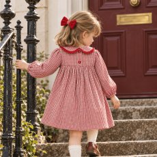 画像2: レッドギンガムチェック・ハンドスモックワンピース_3〜4歳(98-103cm) (2)