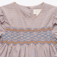 画像4: クリームブルー・チェック・ハンドスモッキングドレス_3〜4歳(98-103cm) (4)