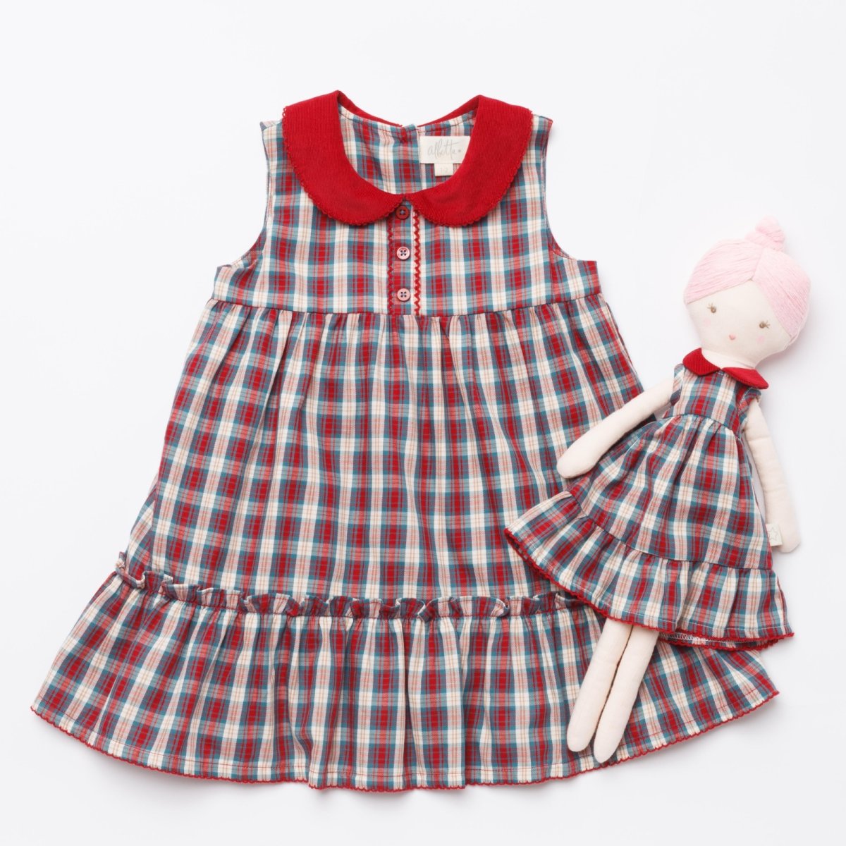 画像6: レッドグリーン・タータンチェック柄ドレス_1〜2歳(85-92cm) (6)