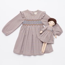 画像3: クリームブルー・チェック・ハンドスモッキングドレス_3〜4歳(98-103cm) (3)