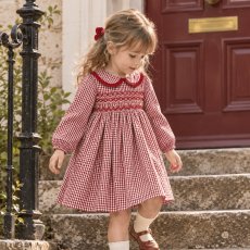 画像1: レッドギンガムチェック・ハンドスモックワンピース_3〜4歳(98-103cm) (1)