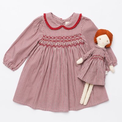 画像2: レッドギンガムチェック・ハンドスモックワンピース_3〜4歳(98-103cm)