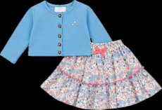 画像1: 【セット販売】フラワープリントスカート&アルベッタ・カーディガン（ブルー）_1〜6歳用 (1)