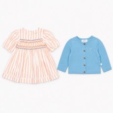 画像1: 【セット販売】アルベッタ・カーディガン（ブルー）&ピンクストライプスモッキングドレス_6ヶ月〜6歳用 (1)